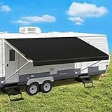Leaveshade RV Awning Fabric Replacement Camper Trailer Awning Fabric Super Heavy Vinyl Coated Polyester 9'3''(Fit for 10' Awning)-Solid Black