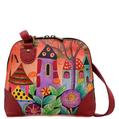 Anna by Anuschka Women's Hand Painted Genuine Leather Small Multi Compartment Zip-Around Organizer - Village of Dreams