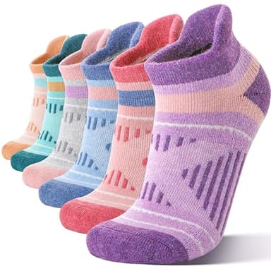 EBMORE Merino Wool Ankle Hiking Socks Compression Warm Winter Thermal Thick Cushion No Show Running Moisture Wicking Socks Gifts Stocking Stuffers for Women 6 Pairs(Colorful Mix,M)