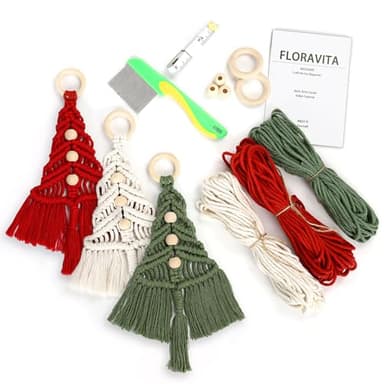 FLORAVITA Macrame Kit for Beginners with Step-by-Step Video Tutorials Christmas Tree Craft Starter Kit for Adults Kids DIY Wall Hanging Art Decor Festive Activity Unique Gift Xmas Gift