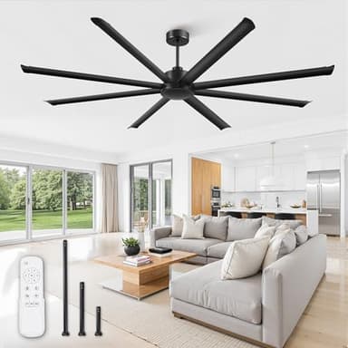 ZMISHIBO 96" Large Industrial Ceiling Fans No light with Aluminum 8 Blades, Commercial HVLS Ceiling Fan without Light,Quiet DC Motor,6 Speeds, Indoor Outdoor Ceiling Fan for Patio, Garage Shop,Black
