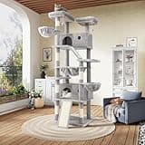SHA CERLIN 81in Multi-Level Tall Cat Tree Tower for Indoor Kitties/Larger Cat Condo Furniture with Hammock/Cozy Pussycat Perches/Sisal Scratching Posts/Pet House/Wide Base/Grey