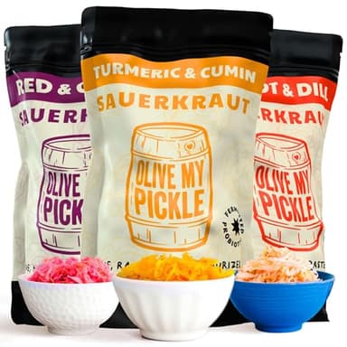 Real Fermented & Probiotic Sauerkraut for Gut Health - TOP KRAUT BUNDLE (3 PACK) by Olive My Pickle