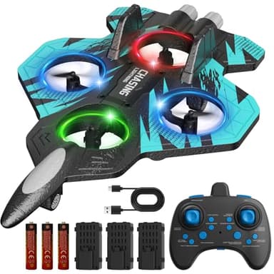 FUNPX Foam RC Airplane with Cool Led Light, 360° Flip and Headless Mode, Remote Control Airplane RC Plane for Kids Adults Aged 6+, RC Flying Toy for Kids, Birthday Gift