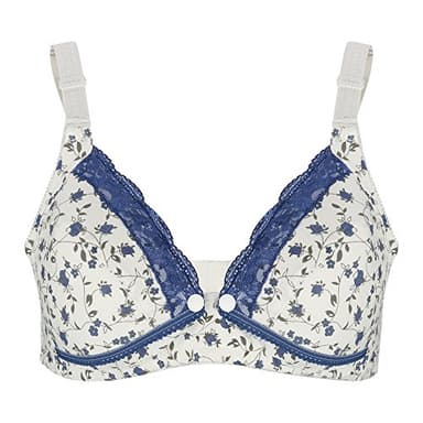 Women's Maternity Nursing Bra Soft Cotton Breastfeeding Sleep Bra Front Closure Blue Floral Lace Size 36/80 Comfortable Supportive Nursing Sleep Bra for Breastfeeding Moms
