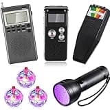 Saillong 7 Pcs Ghost Hunting Equipment Kit 1 Electromagnetic Paranormal Radiation Detector 1 Digital EVP Voice Recorder 1 Hand Held Radio 1 UV Flashlight 3 LED Light up Cat Balls, 8gb(Clear)