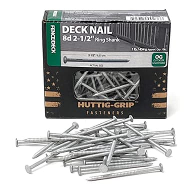 Huttig-Grip Fence Deck Nails 2-1/2 inches 8d for Wood Fencing HGN8OGRSDK1 Ring Shank Outdoor Galvanized Finish, 1 lb Pack of 106 Nails