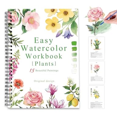 Watercolor Workbooks Plants, 15 Beautiful Paintings for Water Color Book Adult, Watercolor Coloring Book for Beginners, Watercolor Workbook for Adults Teens (Without Palette, Plants)