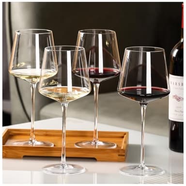 Physkoa 18OZ Red Wine Glasses Set of 4-LeadFree Crystal Wine Glass with Tall Long Stem【Hand Blown Italian Style】 Stemmed Square Wine Glasses Gifts for Home Party