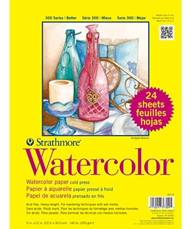 Strathmore 300 Series Watercolor Paper Pad, 9x12 inches, 24 Sheets (140lb/300g) - Artist Paper for Adults and Students - Watercolors, Mixed Media, Markers and Art Journaling