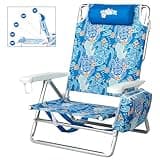 Old Bahama Bay Backpack Beach Chair for Adults, Reclining Folding Chair with 5 Position Lay Flat, Heavy Duty Camping Chair Support 400 LBS Portable Lightweight with Cooler Bag for Sand Outdoor
