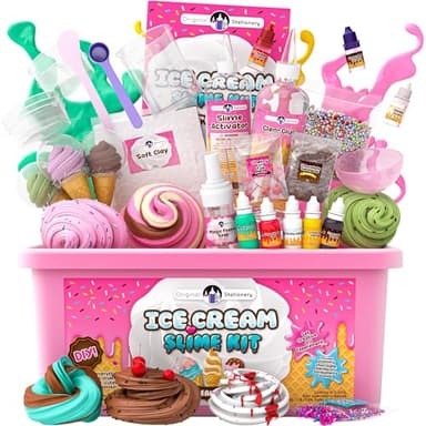 Original Stationery Ice Cream Slime Kit for Girls Toys, DIY Cherry-Scented Slime Making Set with 31 Pieces, Fun Arts and Crafts for Kids Ages 8-12, Easter and Birthday Gift