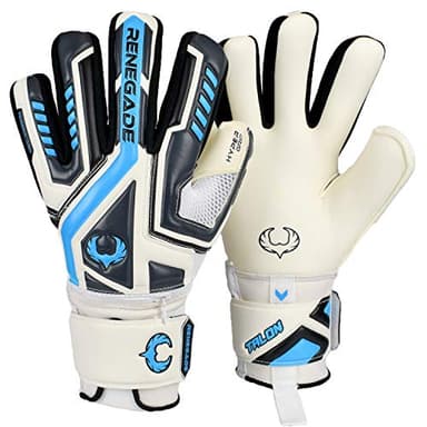 Renegade GK Talon Cryo Goalie Gloves with Pro-Tek Fingersaves | 3.5+3mm Hyper Grip & 4mm Duratek | White, Gray, Blue Goalkeeping Gloves (Size 9, Youth-Adult, Negative Cut, Level 2)