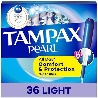 Tampax Pearl Tampons for Women, with LeakGuard Braid, Light Absorbency, Unscented, 36 Count