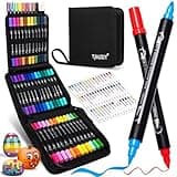 48 Colors Acrylic Paint Pens, Dual Tip Acrylic Paint Markers with Brush Tip and Fine Tip, Acrylic Pens for Rock Painting, Wood, Canvas, Stone, Glass, Ceramic,DIY Crafts Making Art Supplies