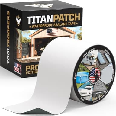 TITANPATCH PRO Waterproof Sealant Tape – White 4" x10' – Stops Leaks Fast & Stays Sealed for 15+ Years – Sticks to RVs, Roofs, Pools, Boats, Gutters – Built for Harsh Weather (-40°F to 190°F)