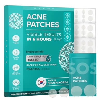 Hydrocolloid Pimple Patches (Made in Korea) FSA/HSA Eligible - Vegan, Hypoallergenic, Cruelty-Free Acne Circle Stickers for Overnight Use, for Zits, Spots, Pimples, Whiteheads (46 Count, Mixed Sizes)
