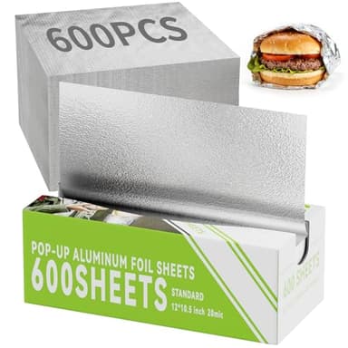600 Count Pre-Cut Aluminum Foil Sheets, 12" x 10.6" Inch Pre Cut Aluminum Foil sheets for Restaurant Use, Disposable Foil Sheets for Food, Hot Dogs, and Sandwiches