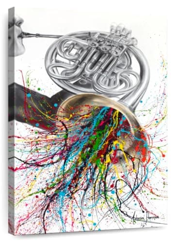 ElephantStock - The French Horn Solo Wall Art - Vertical Canvas Wall Art - Living Room Wall Decor - Painting Instrument Canvas Art - Beige And Gray Decor by Ashvin Harrison - 8" x 12"