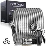Relxitl Garden Hose 50FT, Stainless Steel Garden Hose Metal, Flexible Water Hose with Sprayer for Yard Never Kink and Tangle, Durable and Leak Proof, Lightweight Hose for Outdoor Use (GREY)