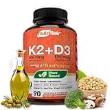 NutriFlair Vitamins D3 (5000iu/125mcg) + K2 (as Mk7) - Made with Plant-Based Ingredients Plus BioPerine Black Pepper Extract, 90 Capsules - Supports Healthy Immune, Heart and Health - Non-GMO Pills