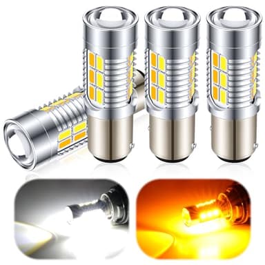 iFunyLED 1157 Switchback Led Turn Signal Bulbs Super Bright 2357 2057 7528 BAY15D LED Replacement light Kit Set for Car Daytime Running Turn Signal Blinker Lights, pack of 4, Xenon White/Amber Yellow