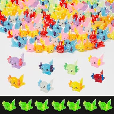 104 Pcs Mini Resin Axolotl Figurines – Glow in The Dark Colorful Axolotl Desk Pets for DIY Garden, Dollhouse, Aquarium and Micro Landscape Décor