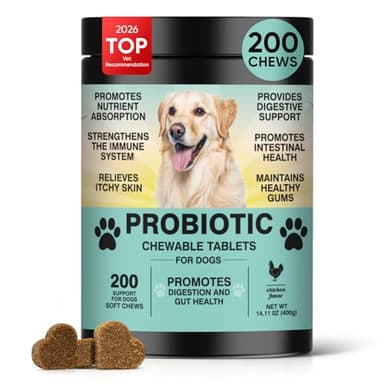 TzzyiC Probiotics for Dogs Gut Digestive Health Probiotic Chews for Dogs Digestive Enzymes Relieve Diarrhea Immunity Oral Problems Itching Constipation Prebiotics Dog Probiotics 200 Ct Chicken
