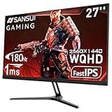 SANSUI 27 Inch WQHD 2560 x 1440 IPS Gaming Monitor, 180Hz 1ms Computer Monitor, DP 1.2 x2 | HDMI 2.0 x2 | VESA Mount, 120% sRGB HDR Eye Care Metal Stand (DP Cable Included)