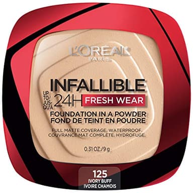 L'Oreal Paris Makeup Infallible Fresh Wear Foundation in a Powder, Up to 24H Wear, Waterproof, Ivory Buff, 0.31 oz. (Packaging May Vary)