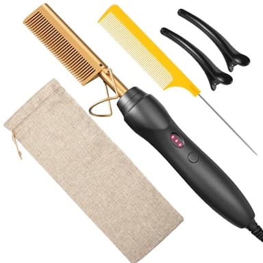 BudiGl Hot Comb Hair Straightener Pressing Combs - Ceramic Electric Straightening Comb for Natural Black Beard Wigs Holiday Gift