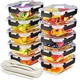Sorbus 20pc Glass Meal Prep Containers Set – 10 Glass Food Storage Containers (21.3oz, 2.6 Cups) with Airtight Lids – Freezer, Dishwasher, and Oven Safe – Reusable Containers for Meal Prep and Storage