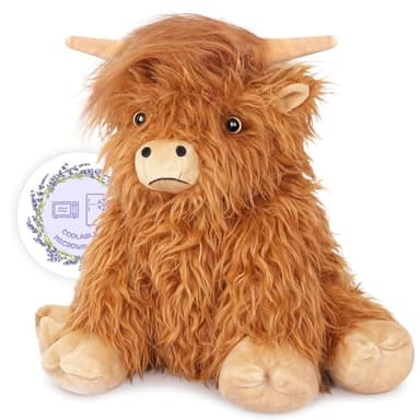 SuzziPals Heatable Coolable Weighted Highland Cow Stuffed Animals Plushie, Microwavable Heating Pad for Period Cramps & Pain, Lavender Scented Cow Plush Toys for Stress, Highland Cow Gifts for Women