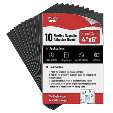 Mr. Pen- Adhesive Magnetic Sheets, 4" x 6", 10 Pack, Cuttable Magnets Flexible Magnet Sheets with Adhesive for Crafts Photos, Classroom Decorations, Easy Peel and Stickers for Planning