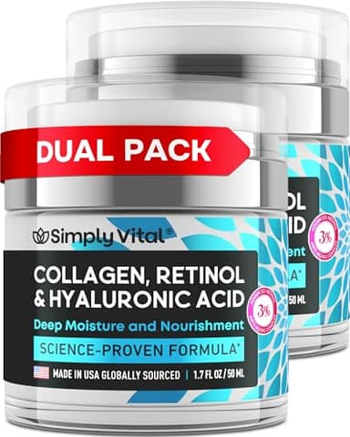 Anti-Aging Face Moisturizer with Retinol, Collagen & Hyaluronic Acid - Made in USA - Moisturizer Face Cream for Women & Men - Firming & Hydrating Neck Cream - Day & Night Skin Care - 2-Pack