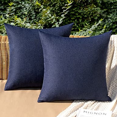 MIULEE Pack of 2 Decorative Outdoor Solid Waterproof Throw Pillow Covers Faux Linen Garden Farmhouse Cushion Cases for Summer Patio Tent Balcony Couch Sofa 18x18 Inch Navy