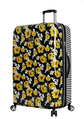 Betsey Johnson 30 Inch Checked Luggage Collection - Expandable Scratch Resistant (ABS + PC) Hardside Suitcase - Designer Lightweight Bag with 8-Rolling Spinner Wheels (Sunflower)