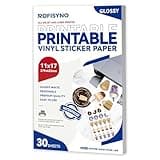 11x17 Printable Vinyl Sticker Paper Waterproof, Removable Self Adhesive Vinyl Sticker Sheets for Inkjet and Laser printer, 30 Pack, Tabloid Size, Glossy White