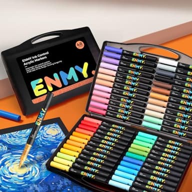 ENMY 48 Colors Acrylic Paint Pens, Direct Liquid Acrylic Paint Marker Pens, Fabric Markers for Textile, Canvas, Rock, Glass, Wood, Paper, DIY, Acrylic Coloring Markers for DIY Craft Supplies