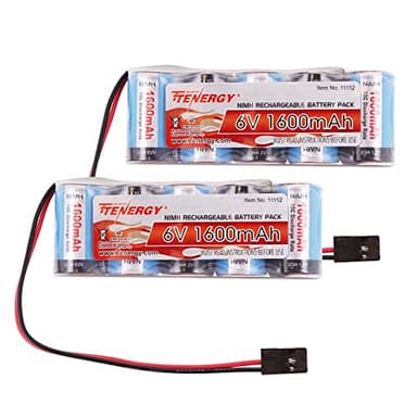 Tenergy 2 Pack Receiver Battery, 6V NiMH Rechargeable RC Battery Pack with Hitec Connector, 1600mAh High Capacity Side by Side 5C Flat RX Battery for RC Vehicles