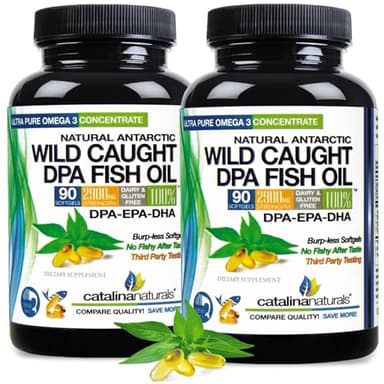 (Pack of 2) Wild Caught Omega-3 DPA Fish Oil - 2900 mg with DPA, EPA & DHA - 180 SoftGels – Triple Strength Burp-Free