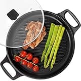 S·KITCHN Cast Aluminum Griddle Pan for Stovetop with Lid - Lighter than Cast Iron Skillet,Round Frying Pans Nonstick Grill Pan Dishwasher & Oven Safe,12IN