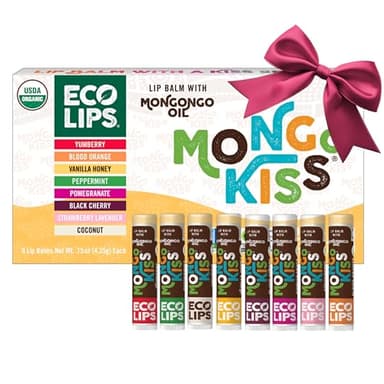 Mongo Kiss USDA Organic Lip Balm Set 8-pack (0.15 oz. each) with Mongongo Oil & Cocoa Butter to Moisturize Chapped Lips | Made in USA by Eco Lips (Variety)