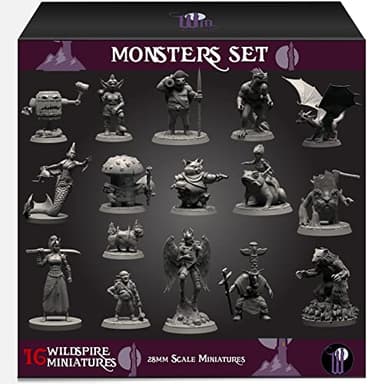 Wildspire Monsters Pack for DND Miniatures Booster Pack of 16 Bulk Monsters 28mm-32mm Scale Dungeons Dragons Accessories D&D Miniature DND Minis D D Figures Starter Set Tabletop Pathfinder Set