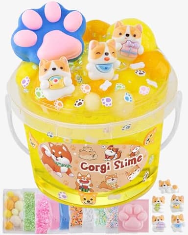 Corgi Yellow Slime Kit - Big Bucket with Slime Clay, 9 Add-ins, Crunchy Slime Sensory Toys, Slimes Party Favors for Girls & Boys 8+, Sensory Experience DIY Toys, Holiday & Birthday Gift for Kids