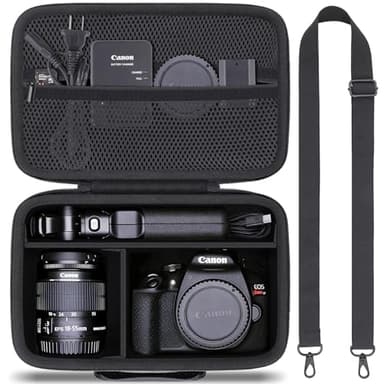 co2CREA Camera Case Compatible with Canon EOS Rebel T7 / T100 / R50 / R100 / R5 / R6 Mark II / 90D DSLR Camera with 18-55mm Lens, Sony, Nikon DSLR Camera Protective Case with Shoulder Strap (Black)