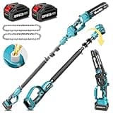 Seesii 2 in 1 Cordless 8 inch Pole Saw & Mini Chainsaw with 2 Battery, Power Electric Polesaw for Tree Trimming, Chain Saw with Extension Pole, Limb Branch Cutter Pruner PS800