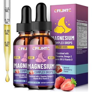 Kids Magnesium Liquid Drops-Magnesium Glycinate Liquid for Kids Supplement-w/L-theanine, Omega-3, Vitamin B6, D3 - for Sleep, Relaxation, Brain, Bones - 4 Fl Oz Children's Calm