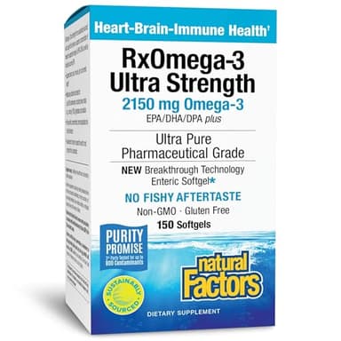 Natural Factors RxOmega-3 Ultra Strength - Brain & Heart Health Support - Eye Health Supplement with EPA & DHA - Supplement with Omega-3 Fatty Acids - 150 Softgels (75 Servings)