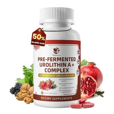 Triple-Strength Urolithin A+ Complex for Cellular Health, Function & Well-Being | Concentrated Pre-Fermented Urolithin A+ Plus Wormwood, Psyllium Husk & DGL for Gut Support–Plant Based, GMP, 120 Count